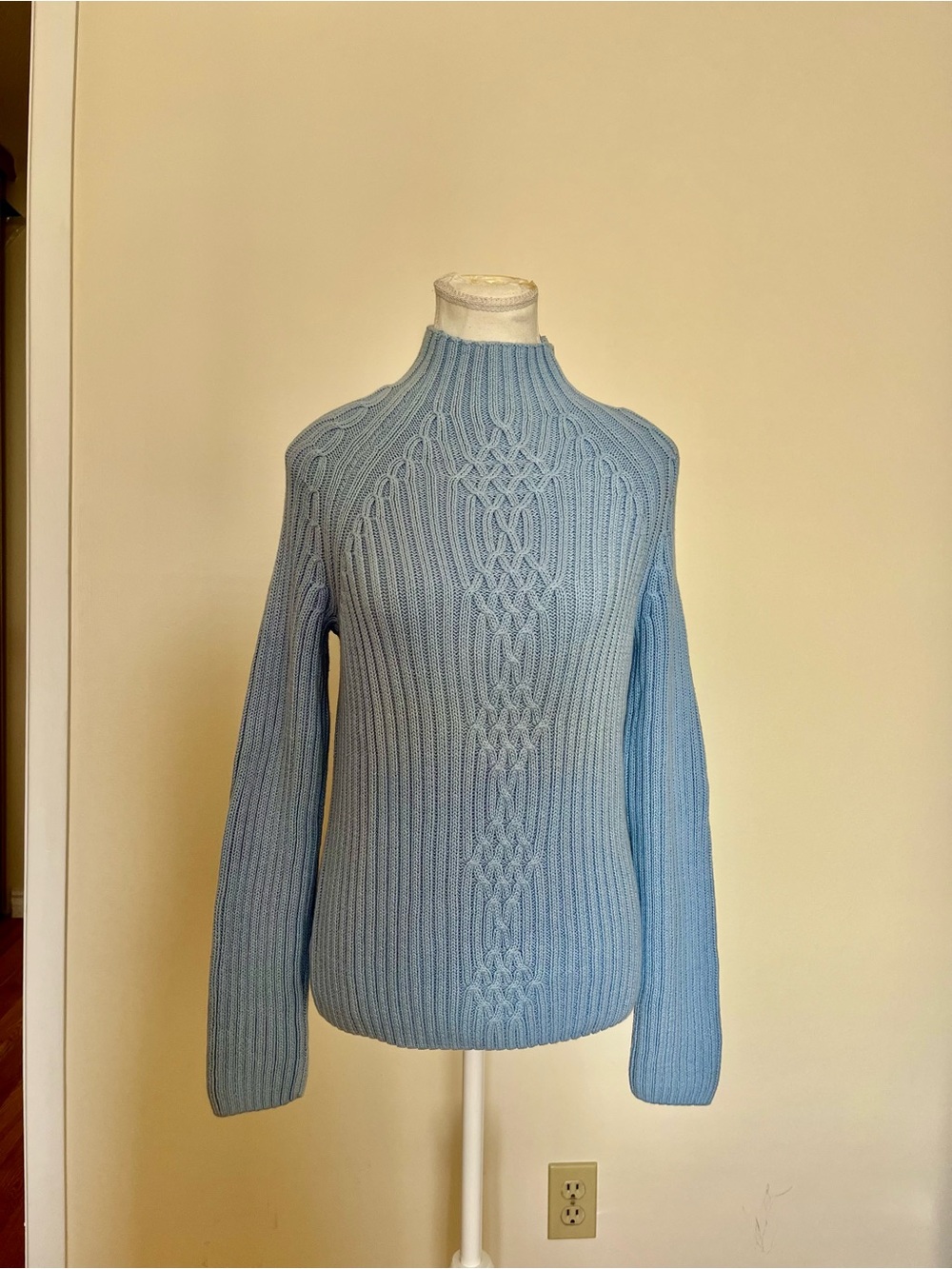 Light Blue Cable Knit Mock Turtleneck Sweater